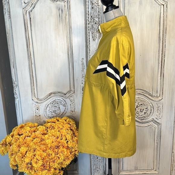 Asago 100% Cotton Chartreuse Striped Arms Cinched Waist Popover Windbreaker S/M - Picture 8 of 12